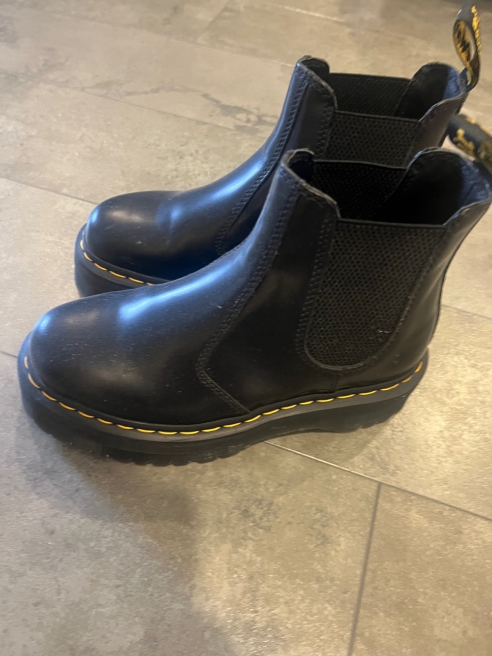 Dr. Martens platform Black Chelsea Combat Boots with Yellow Stitching